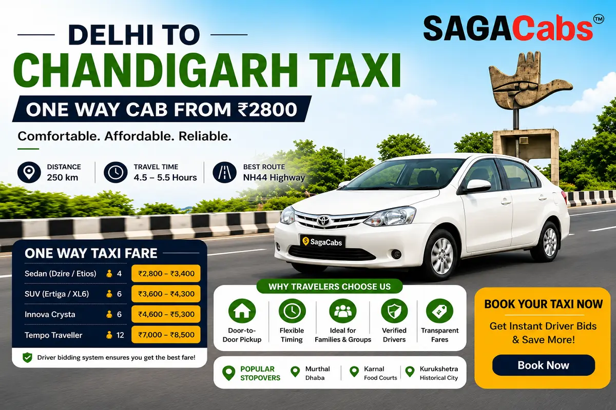 Delhi to Chandigarh One Way Taxi